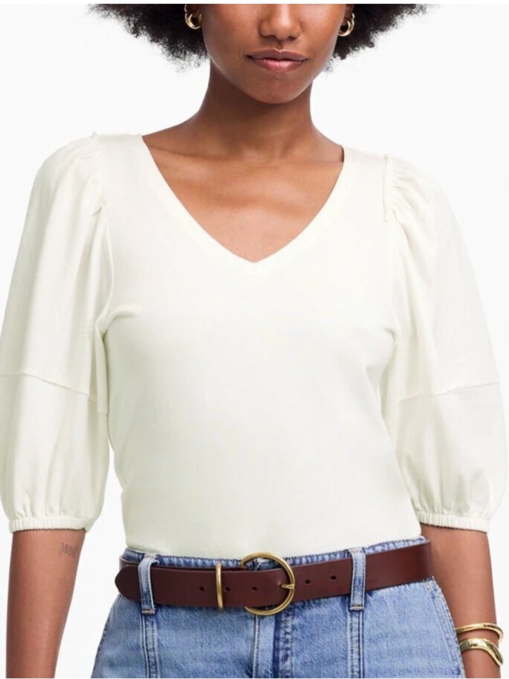 Madewell White Puff Sleeve Top size S